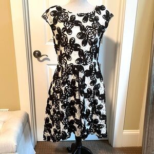 Black Off-White Lace Soutache Dress, Knee Length by Marina